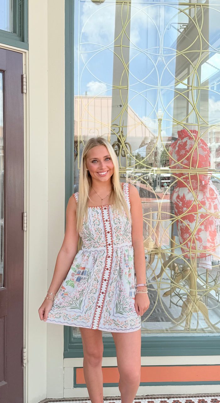 En Saison-Square Neck Stitch Detail Mini Dress