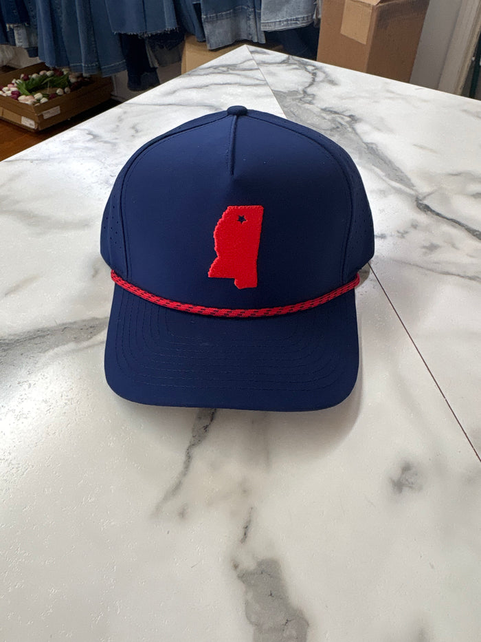 Happy By Rachel-State of MS Navy Embroidered Rope Hat