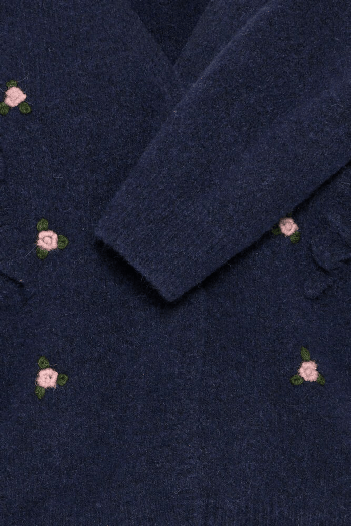 Atelier Rêve IRMORRIS maritime blue cardigan with floral embroidery at Dotique