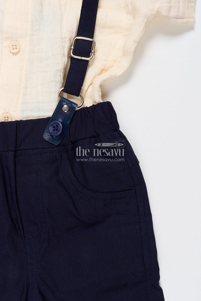 The Nesavu Boys Casual Set Baby Boy Suspender Outfit for Birthdays and Family Photos Nesavu Nesavu baby boy suspender set cotton bow tie perfect birthdays photoshoots