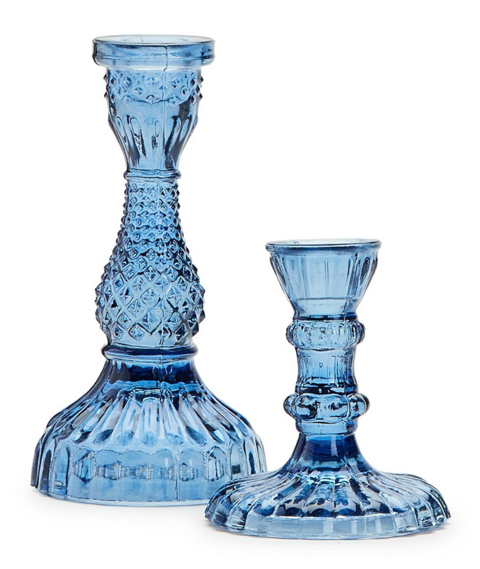 Casa Verde Indigo Glass Candlestick 2 Sizes 4", 6 1/2" - Recycled Glass