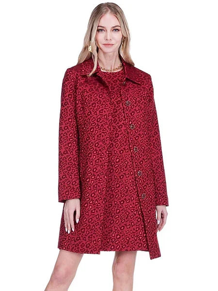 Collar Fitted Coat, Cheetah Brocade- Jade