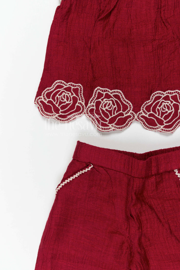 The Nesavu Girls Co-Ord Sets Girls Co Ord Set for Casual Outings and Comfortable Daily Wear Nesavu Nesavu girls co ord set for casual outings with rayon cotton fabric and thread embroidery breathable daily wear