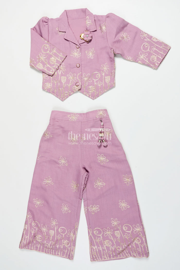 The Nesavu Girls Co-Ord Sets Girls Festive Co-Ord Set in Rayon with Zari Embroidery for Celebrations Nesavu Nesavu girls purple rayon co-ord set zari embroidery ethnic festive occasions