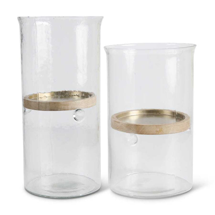 Glass And Wood Candleholders -2 sizes