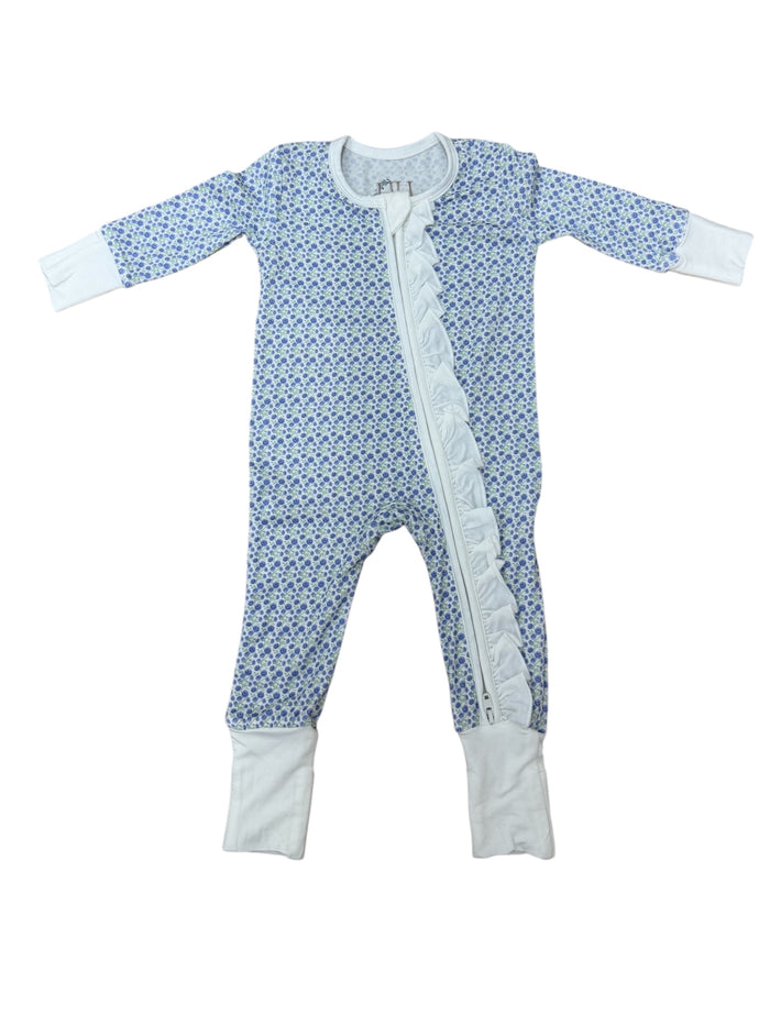 Hamner Hill- Girls Purple Poppy Ruffle Double Zipper Romper
