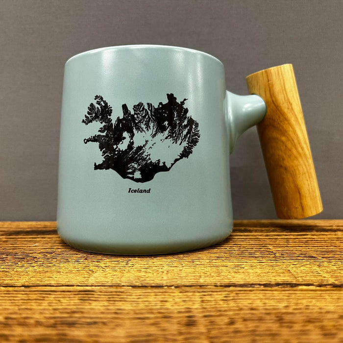 Iceland Map Mug with Wooden Handle - Ceramic Mug - Blue