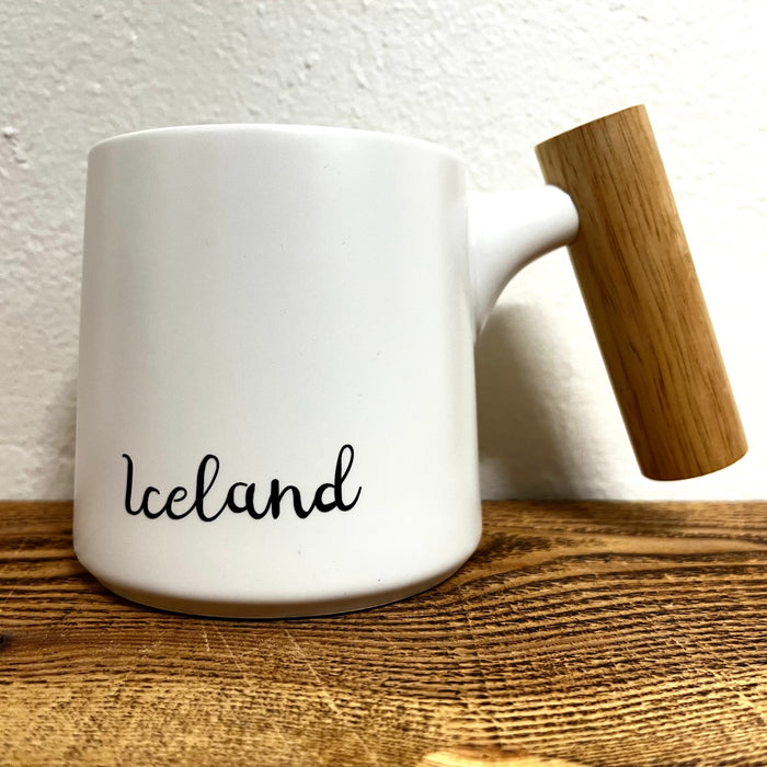 Iceland Mug with Wooden Handle - Ceramic Mug - White