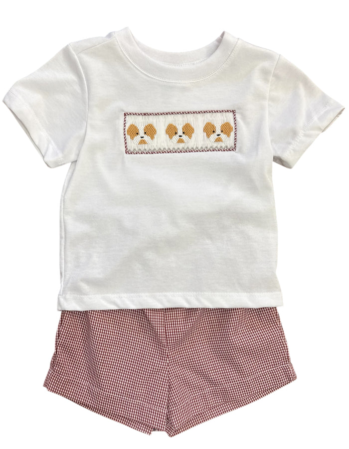 Krewe-Maroon Bulldog Smock Short Set