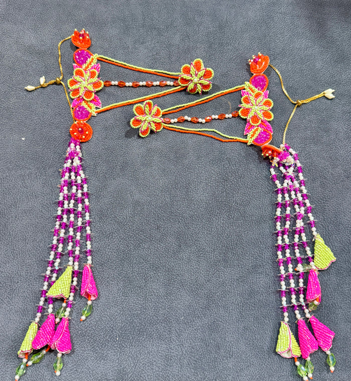 Pink & Lime Floral Beaded Haldi Mehendi Full Jewellery Set