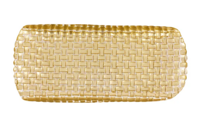 Rufolo Glass Gold Basketweave Large Rectangular Tray-VIETRI