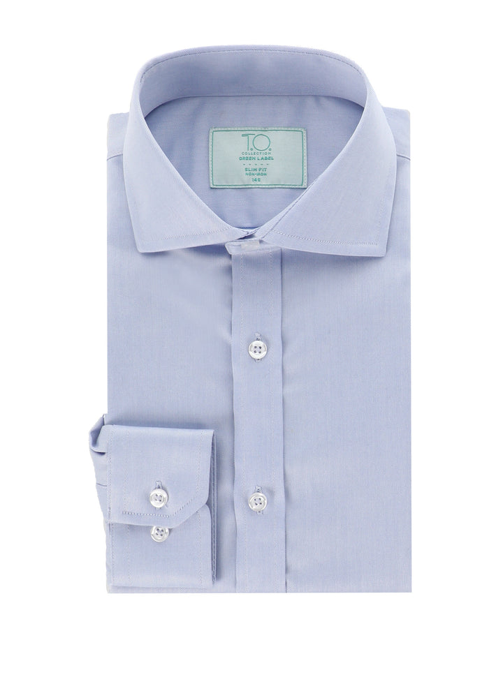T.O. Collection Men's Green Label Solid Blue Non Iron Shirt