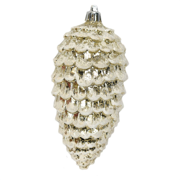 6.5" Mercury Cone w/ Snow Ornament - Champagne