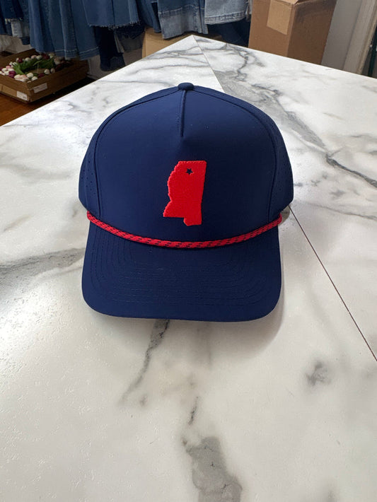 Happy By Rachel-State of MS Navy Embroidered Rope Hat