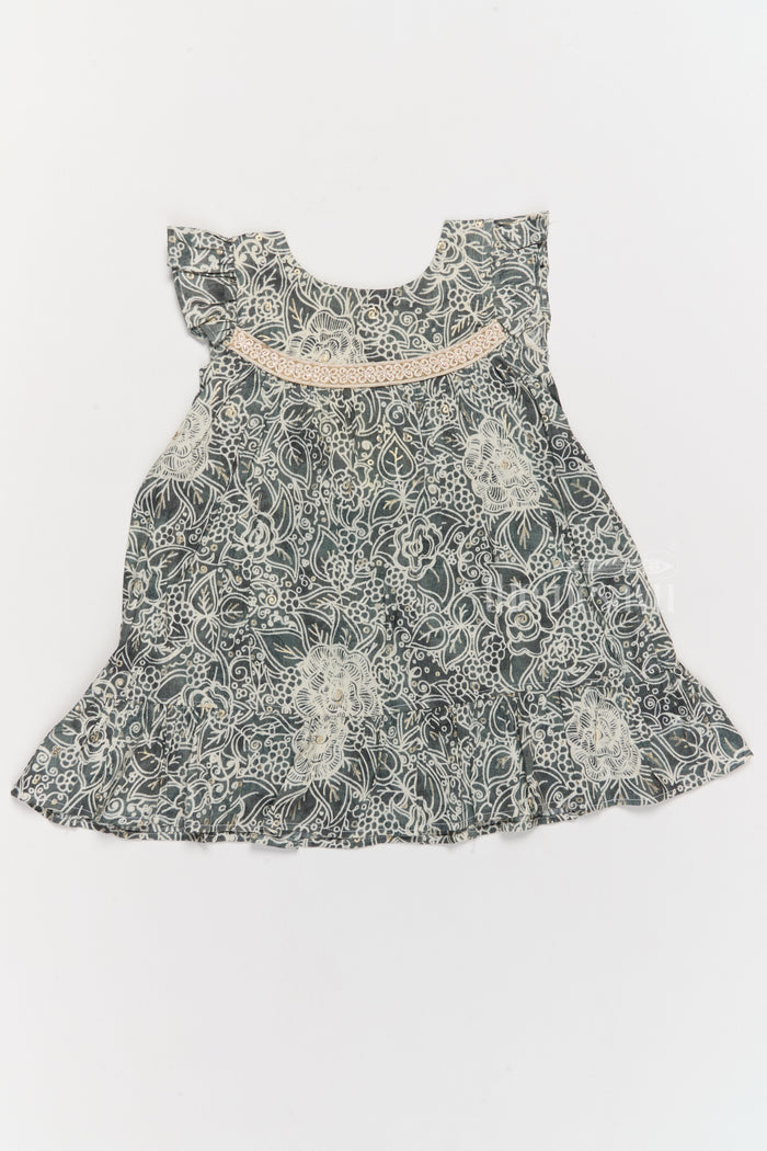 The Nesavu Girls Cotton Frock Adorable Girls Cotton Frill Frock with Lace Yoke and Botanical Floral Print Nesavu Nesavu Girls Cotton Frill Frock Lace Yoke Botanical Floral Print Ruffle Details Special Occasions