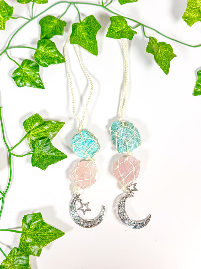 Amazonite + Rose Quartz Moon Charm