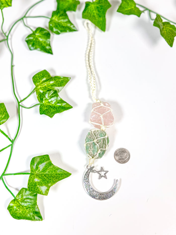 Amazonite + Rose Quartz Moon Charm