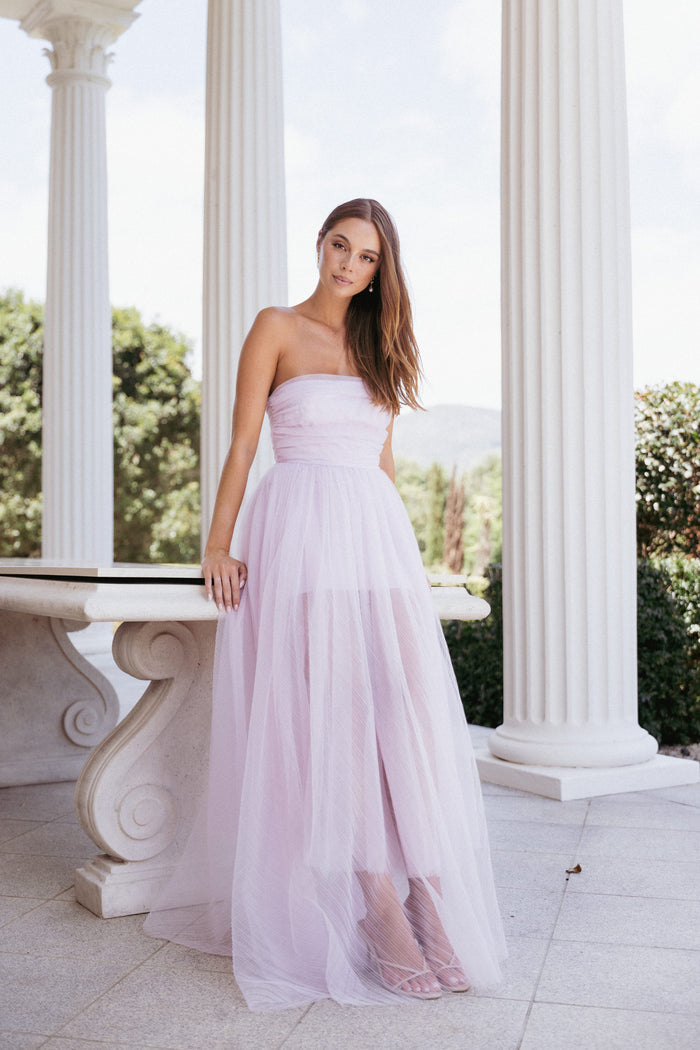 Petal and Pup USA DRESSES Anabella Strapless Maxi Dress - Pale Pink