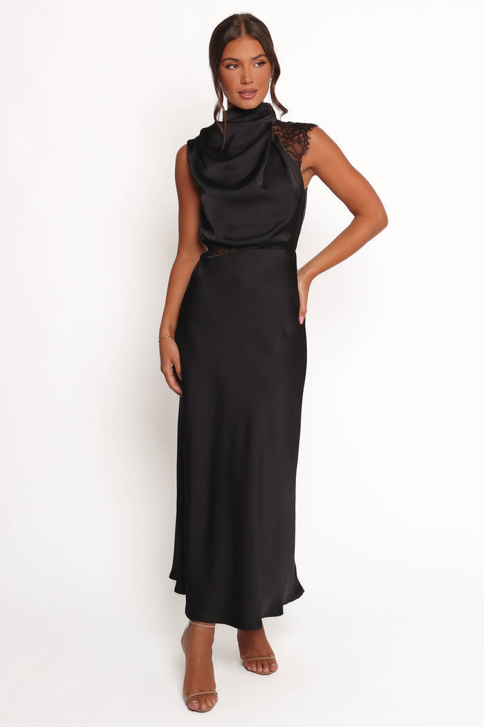 Petal and Pup USA DRESSES Anabelle Halter Neck Lace Maxi Dress - Black