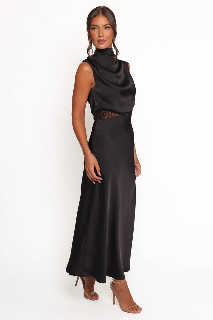 Petal and Pup USA DRESSES Anabelle Halter Neck Lace Maxi Dress - Black
