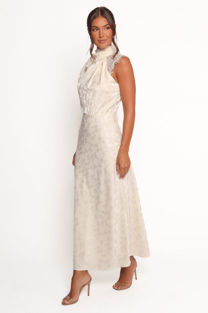 Petal and Pup USA DRESSES Anabelle Halter Neck Lace Maxi Dress - White