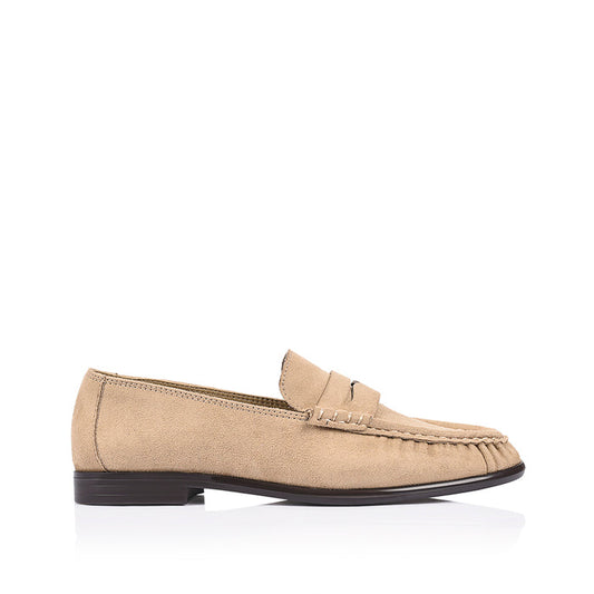 Taupe microfibre loafer with ruched toe vamp