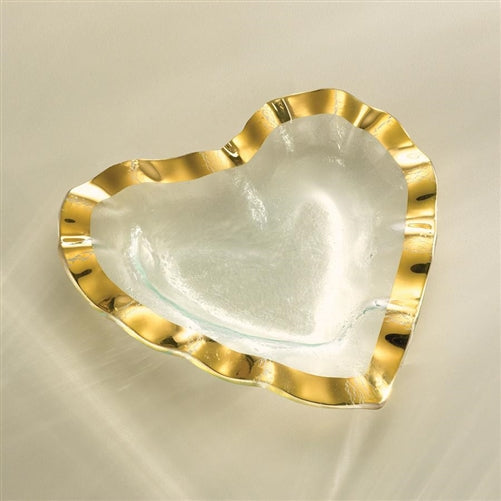Annie Glass 8" Gold Heart Bowl