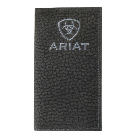 Ariat Men's Blue Embroidered Logo Black Bullhide Rodeo Wallet