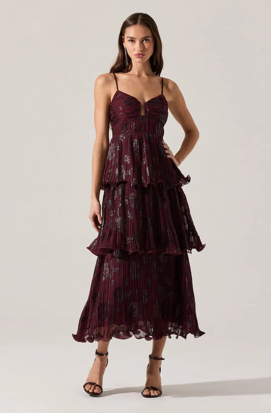 ASTR-Lupin Wine Floral Print Dress