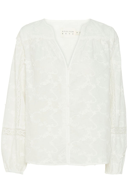 Atelier Reve 20120816 IRMONE Snow White Open Neck Blouse - Dotique Chesterfield