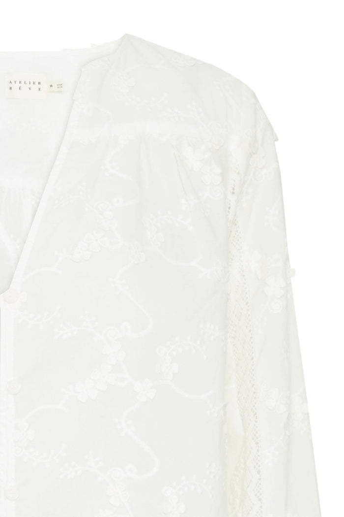 Atelier Reve 20120816 IRMONE Snow White Open Neck Blouse - Dotique Chesterfield