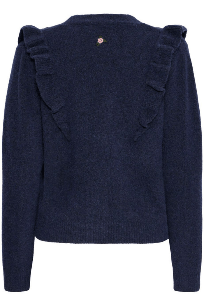 Atelier Rêve IRMORRIS maritime blue cardigan with floral embroidery at Dotique