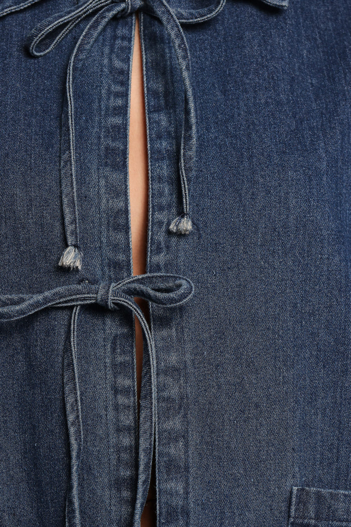 Petal and Pup USA OUTERWEAR Avon Bow Front Denim Shacket - Denim