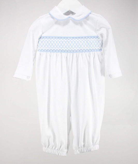 Baby Blessings-White and Light Blue Levi Gown