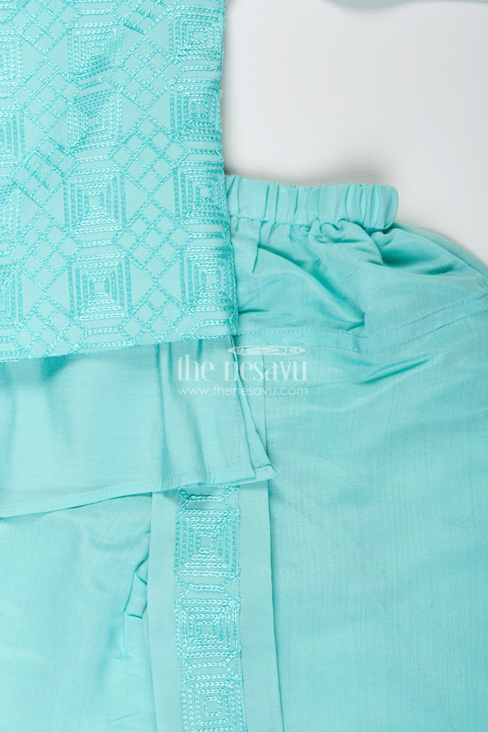 The Nesavu Boys Dothi Set Baby boy blue dhoti set with embroidered jacket for festive and naming day Nesavu Nesavu baby boy blue silk cotton dhoti set embroidered jacket  perfect naming day festive wear