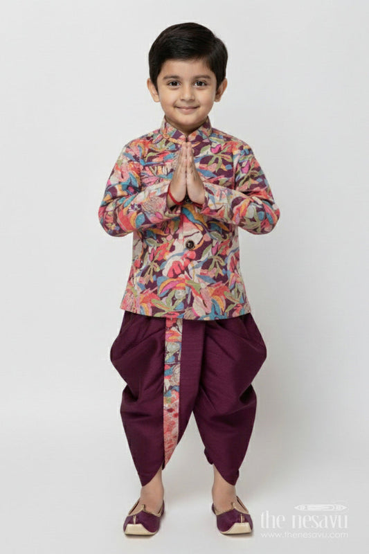 The Nesavu Boys Dothi Set Baby Boy Dhoti Kurta Set for Festive Functions and Cultural Days Nesavu 12 (3M) / Multicolor BES941A-12 Nesavu baby boy dhoti kurta set for festive events and ethnic school functions