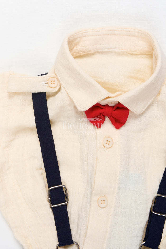 The Nesavu Boys Casual Set Baby Boy Suspender Outfit for Birthdays and Family Photos Nesavu Nesavu baby boy suspender set cotton bow tie  perfect birthdays photoshoots
