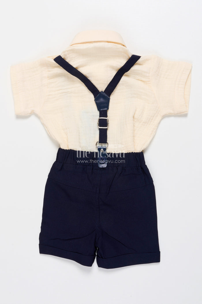 The Nesavu Boys Casual Set Baby Boy Suspender Outfit for Birthdays and Family Photos Nesavu Nesavu baby boy suspender set cotton bow tie  perfect birthdays photoshoots