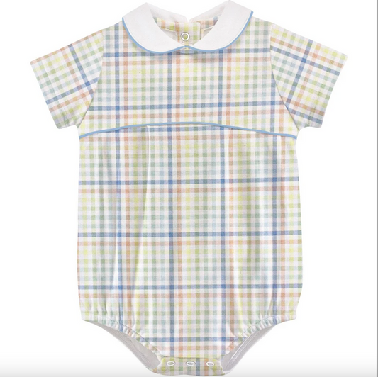 Baby Club Chic- gingham adventure bubble w/ round collar
