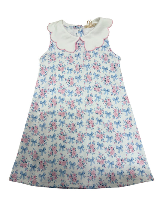 Baby Club Chic-blue floral bows dress w/scalloped collar