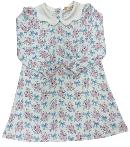 Baby Club Chic-blue floral bows printed dress w/scalloped collar