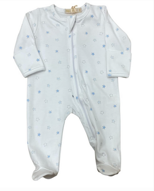 Baby Club Chic-Blue Little Stars Printed Zipped Footie