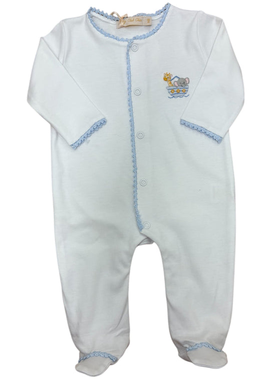 Baby Club Chic-noah's ark - blue footie w/crochet trim