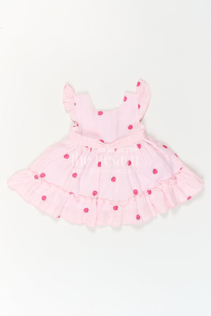 The Nesavu Baby Cotton Frocks Baby Girl Cotton Frock for Summer Outings and First Birthdays Nesavu Nesavu Baby Girl Muslin Cotton Frock With Thread Embroidery For Birthdays And Summer Outings