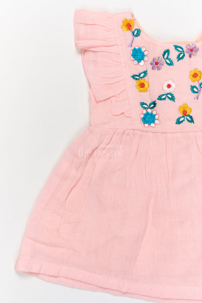 The Nesavu Baby Cotton Frocks Baby Girl Cotton Frock with Floral Embroidery and Flutter Sleeves Nesavu Nesavu baby girl cotton frock with floral embroidery and flutter sleeves for outings and festive wear