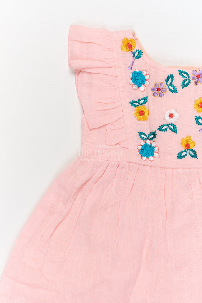 The Nesavu Baby Cotton Frocks Baby Girl Cotton Frock with Floral Embroidery and Flutter Sleeves Nesavu Nesavu baby girl cotton frock with floral embroidery and flutter sleeves for outings and festive wear