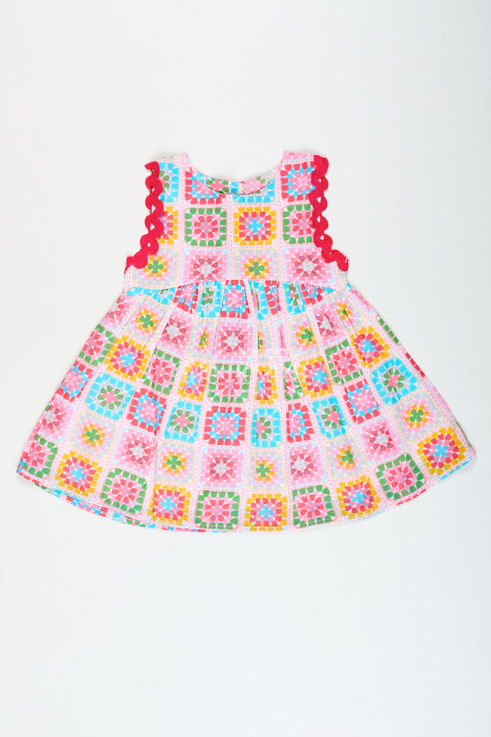 The Nesavu Girls Cotton Frock Baby Girl Cotton Frock with Multicolor Block Print for Birthdays and Casual Parties Nesavu 10 (NB) / Multicolor GFC1926A-10 Nesavu baby girl cotton frock digital floral print  perfect birthdays casual celebrations