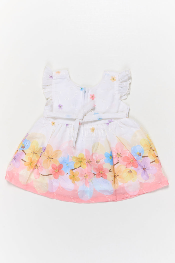 The Nesavu Baby Cotton Frocks Baby Girl Digital Print Frock with Floral Embroidery for Birthday Celebrations Nesavu Nesavu baby girl digital floral print frock with frilled sleeves for birthdays and festive outings