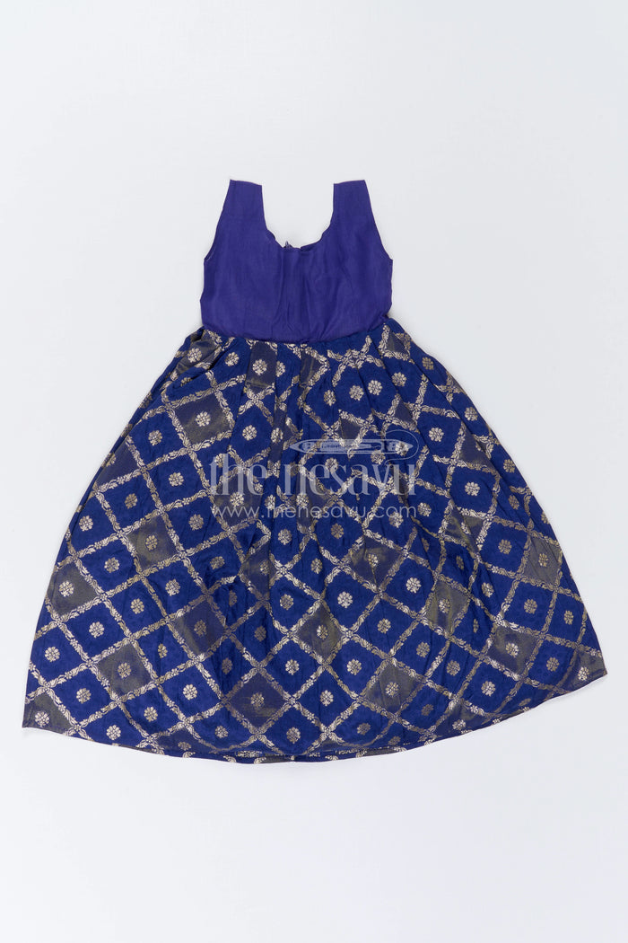 The Nesavu Pattu Pavadai Baby Girl Ethnic Pavadai Set for Festive Photo Moments Nesavu 18 (2Y) / Peach / Semi Banarasi GPP392B-18 Nesavu Baby Girl Ethnic Pavadai Set With Woven Banaras Skirt For Festive Occasions