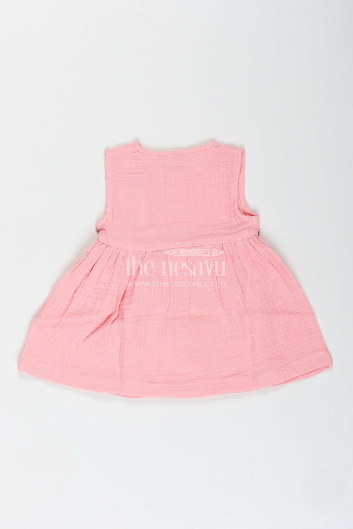 The Nesavu Baby Cotton Frocks Baby Girl Everyday Dress with Bunny Embroidery Nesavu Nesavu Baby Girl Everyday Cotton Frock Bunny Embroidery Ruffled Sleeveless Design